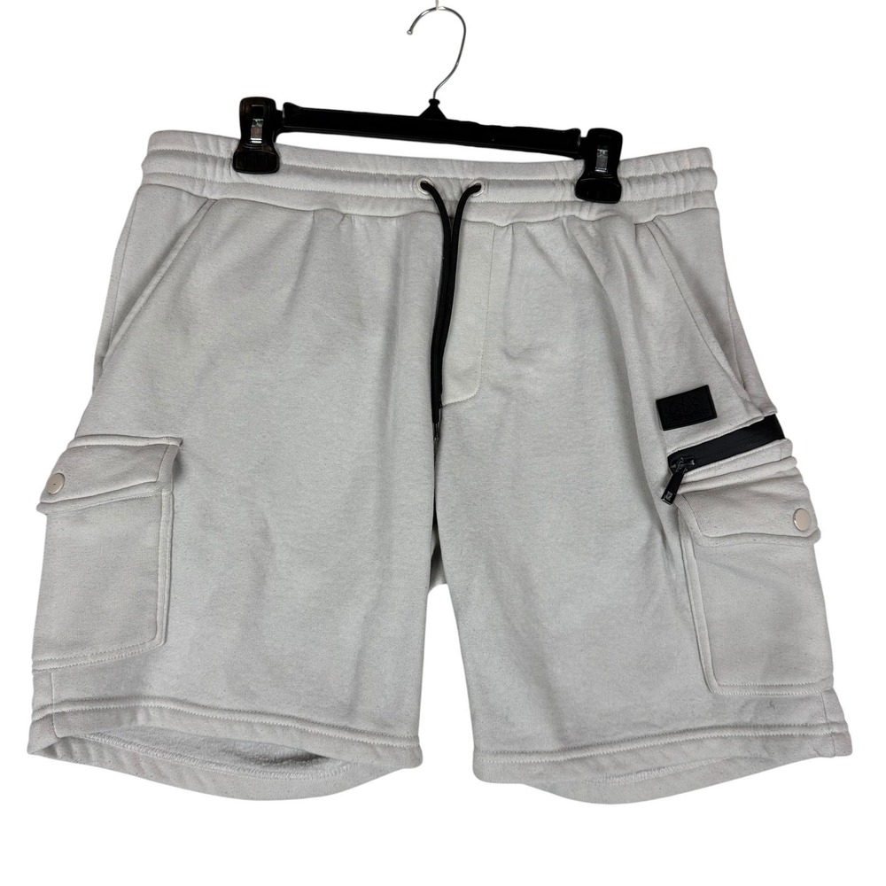 Ring Of Fire Cargo Shorts Mens L Gray Fleece Elastic Waist Zip Pocket 6 Inseam